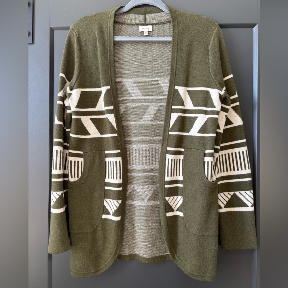Pixley Olive and White Patterned Cardigan